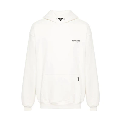 Represent SS24 White Logo Printed Pullover Hoodie Long Sleeve OCM407-WHITE