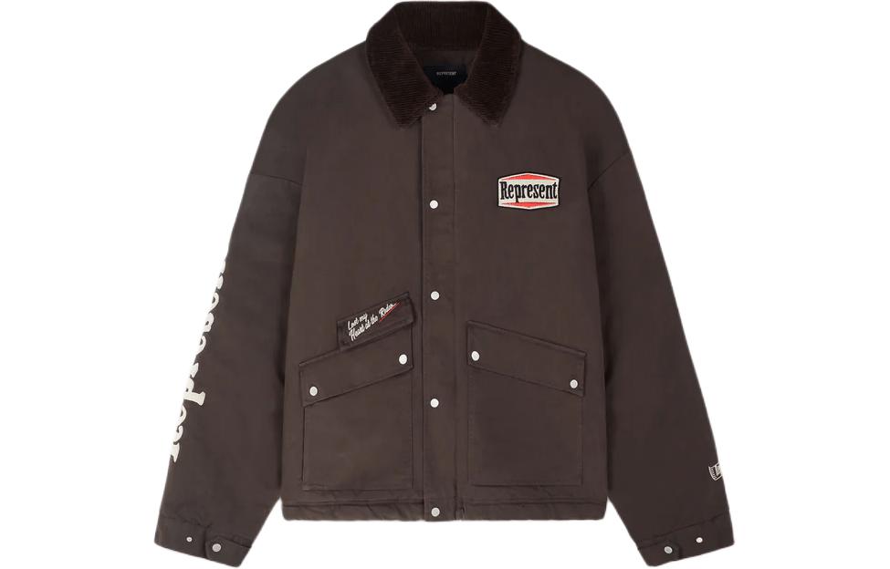 Represent Utility Carpenter Jacket Retro Brown Slim-Fit Long Sleeve Coat MLM139-13