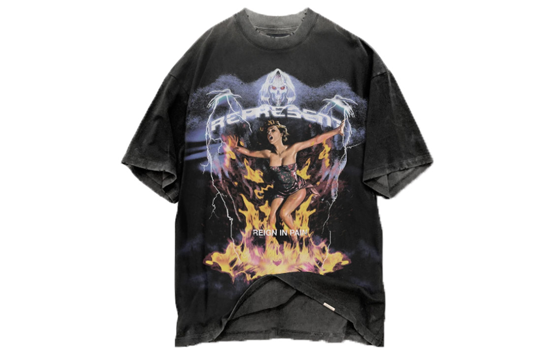 REPRESENT Washed Vintage Skull Logo Black Tee T-Shirt M05055-03