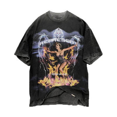 REPRESENT Washed Vintage Skull Logo Black Tee T-Shirt M05055-03