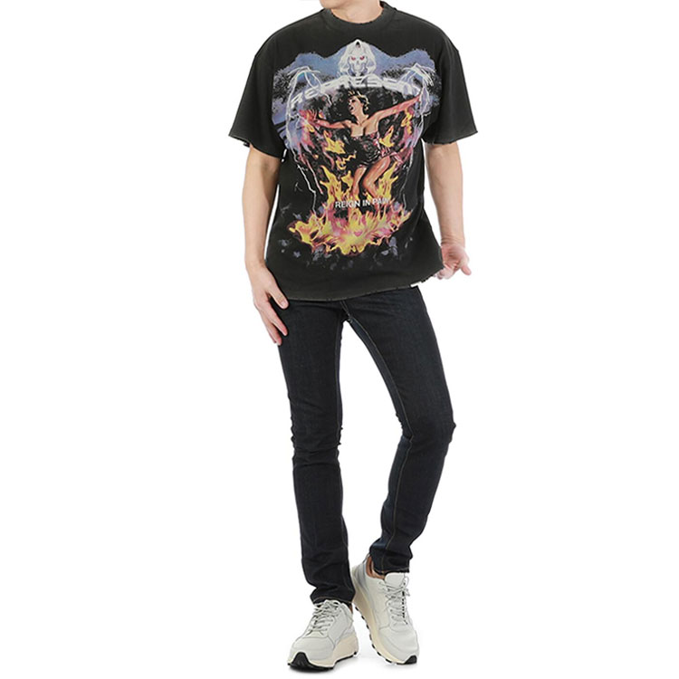 Lookbook REPRESENT ヴィンテージ スカル ロゴ ブラック Tシャツ M05055-03