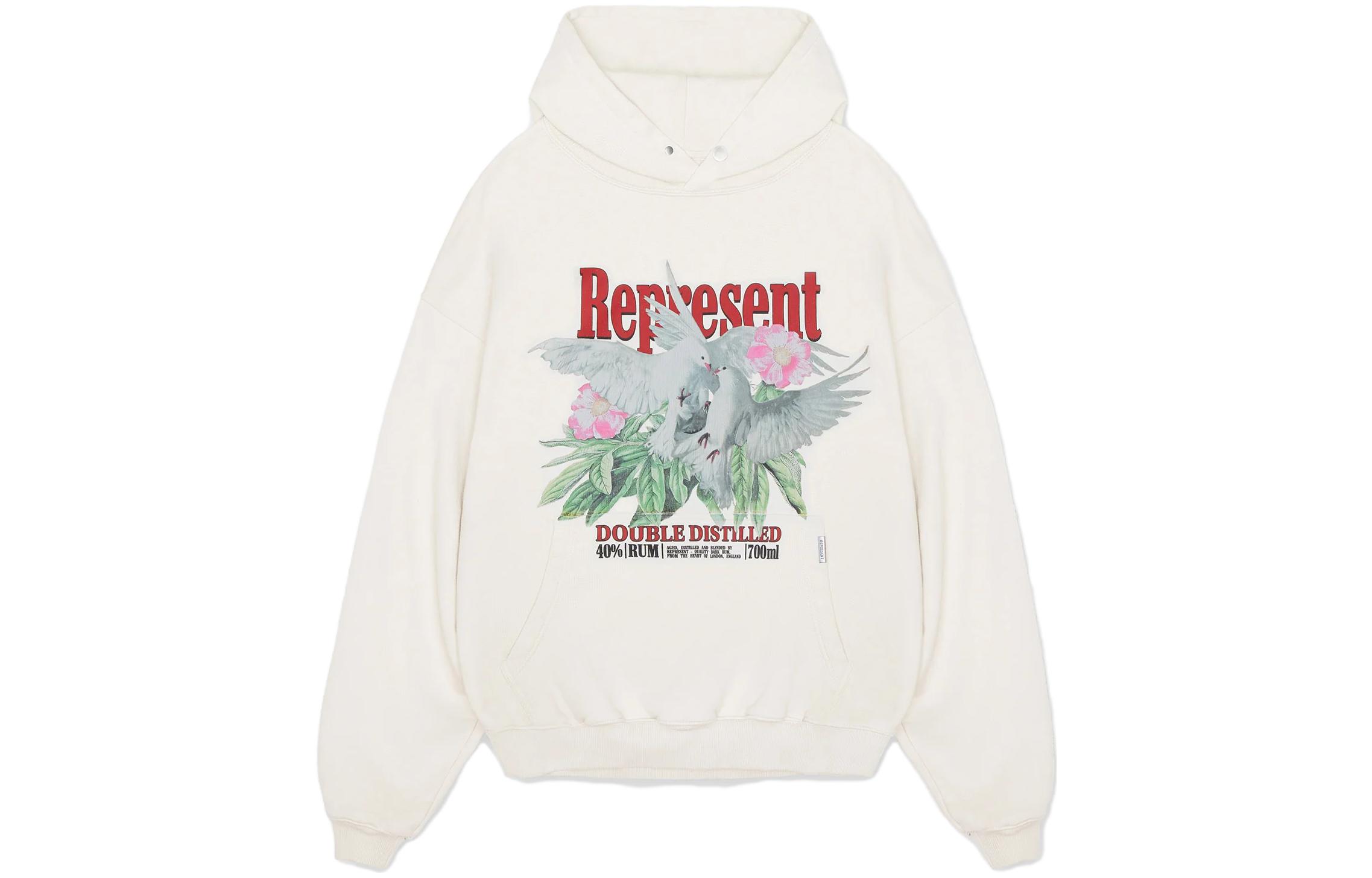 Represent White Hoodie with Peace Dove & Floral Print Design M04284-72
