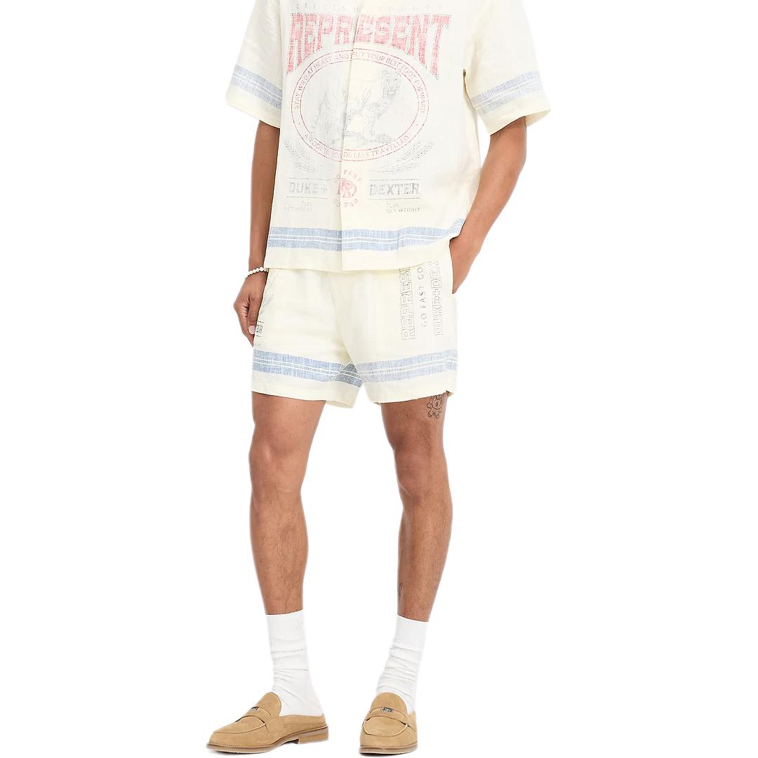 Details for REPRESENT x DUKE DEXTER FW24  Lightweight Elastic Pocket Shorts Beige. MLM723-299
