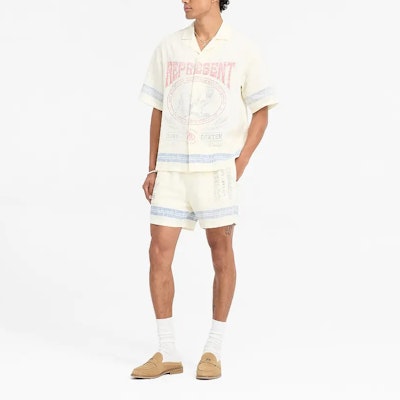 REPRESENT x DUKE DEXTER FW24 Vintage Faded Letter Animal Print Shirt Beige Men MLM249-299 Details for REPRESENT x DUKE DEXTER FW24 Vintage Faded Letter Animal Print Shirt Beige Men MLM249-299