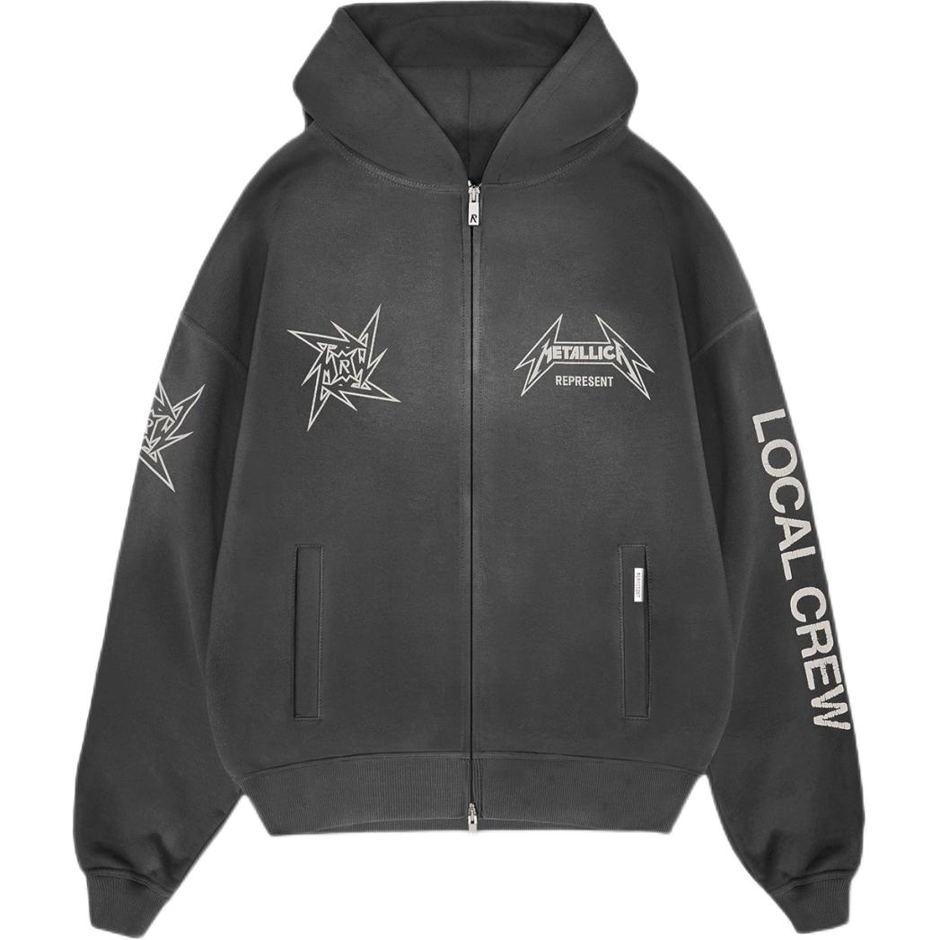 REPRESENT x METALLICA Cracked Print Washed Black Hoodie SS24  Collaboration. MLM4370-230
