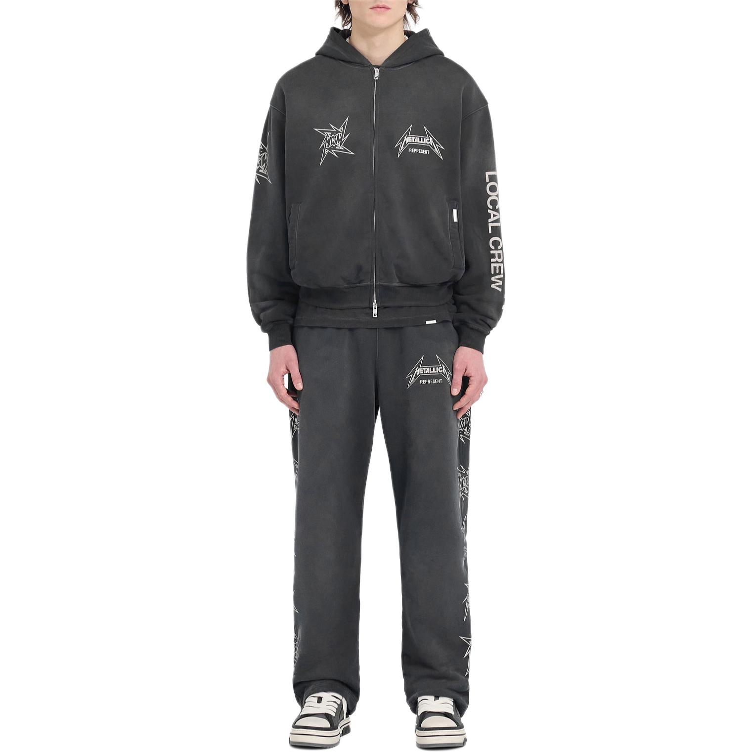 Shop REPRESENT x METALLICA 裂紋印花洗舊黑色連帽衫 SS24 聯名款 MLM4370-230