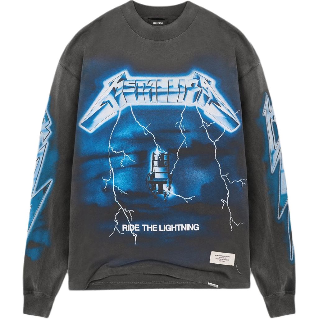 Order REPRESENT x METALLICA SS24 Kemeja Lengan Panjang Grafik Vintage Kelabu MLM4384-020