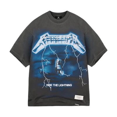 REPRESENT METALLICA SS24 Lightning Print Grey Crewneck T-Shirt Men. MLM4356-020