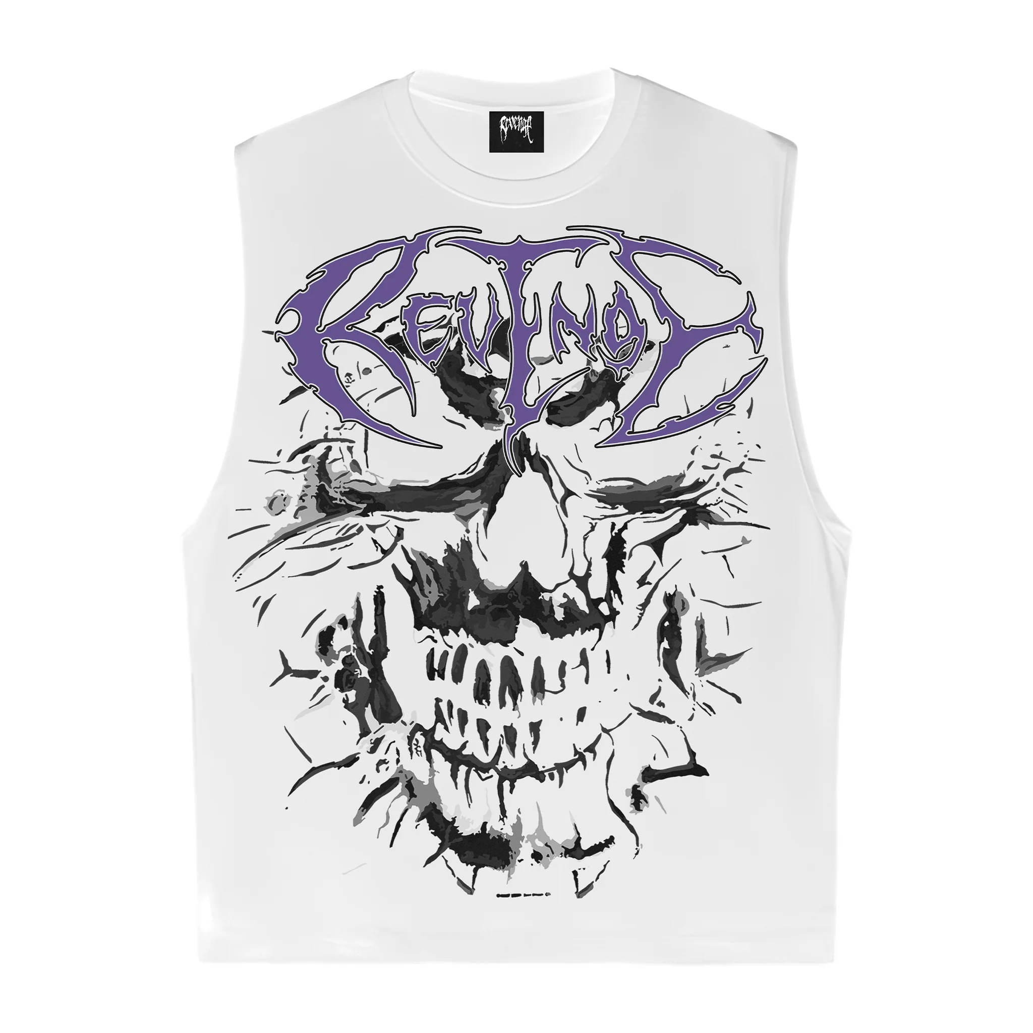 Revenge FW24 Skull Flame Cut Retro Crewneck Tank Unisex White FLAME-CUT-OFF-CREAM