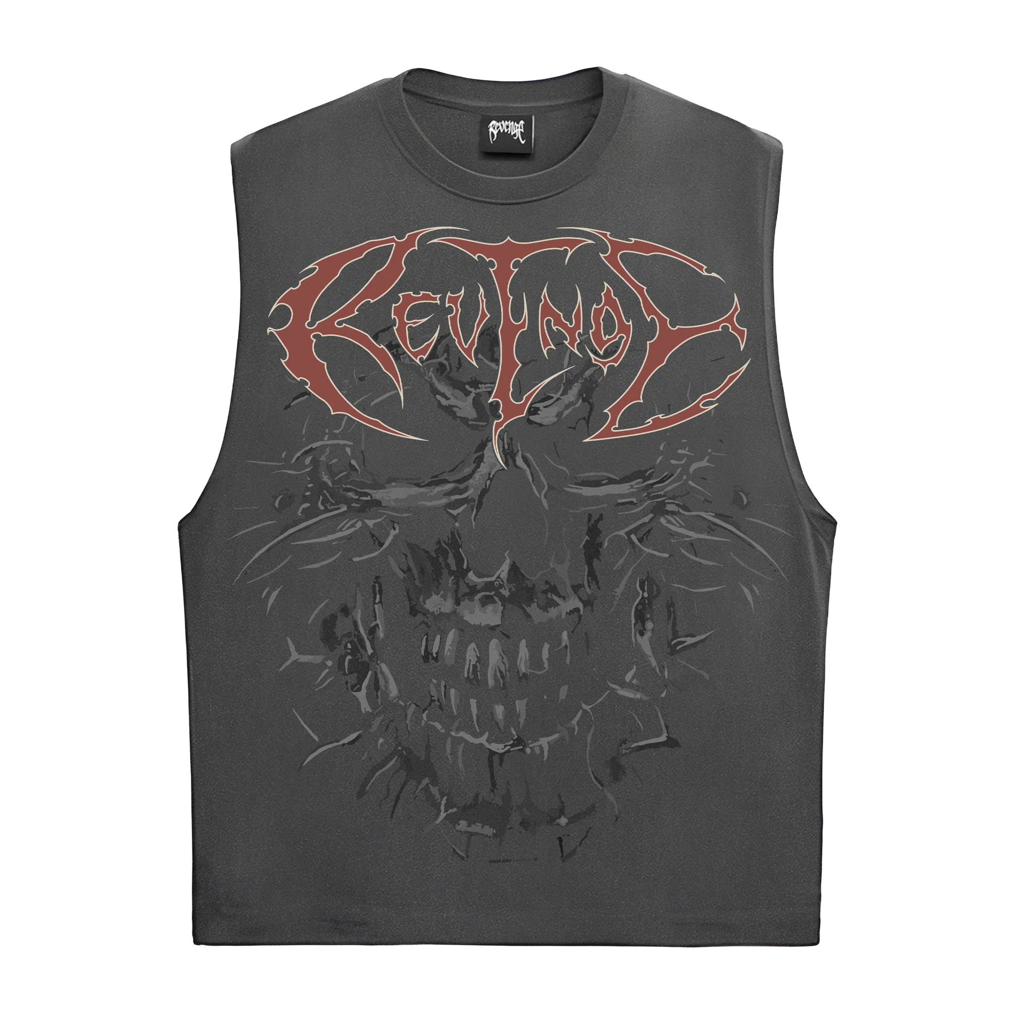 Revenge FW24 Skull Flame Graphic Vintage Tank Top Unisex Black FLAME-CUT-OFF-VINTAGE-BLACK
