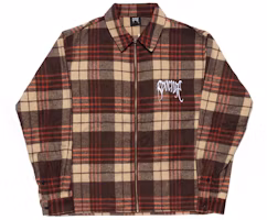 Revenge Plaid Loose-Fit Long Sleeve Melard Shirt Brown (). REVE-JK014-BROWN Revenge Plaid Loose-Fit Long Sleeve Melard Shirt Brown (). REVE-JK014-BROWN