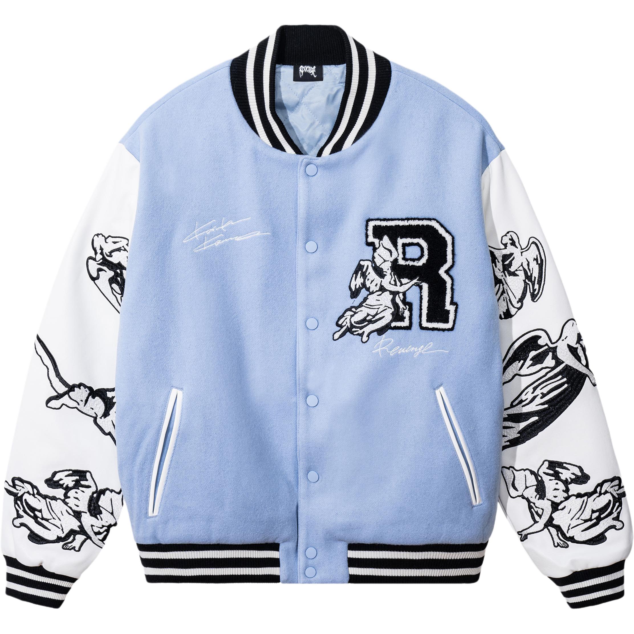 Revenge x Kosuke Kawamura Unisex Light Blue Baseball Jacket Casual Loose Fit RVG-JK000016