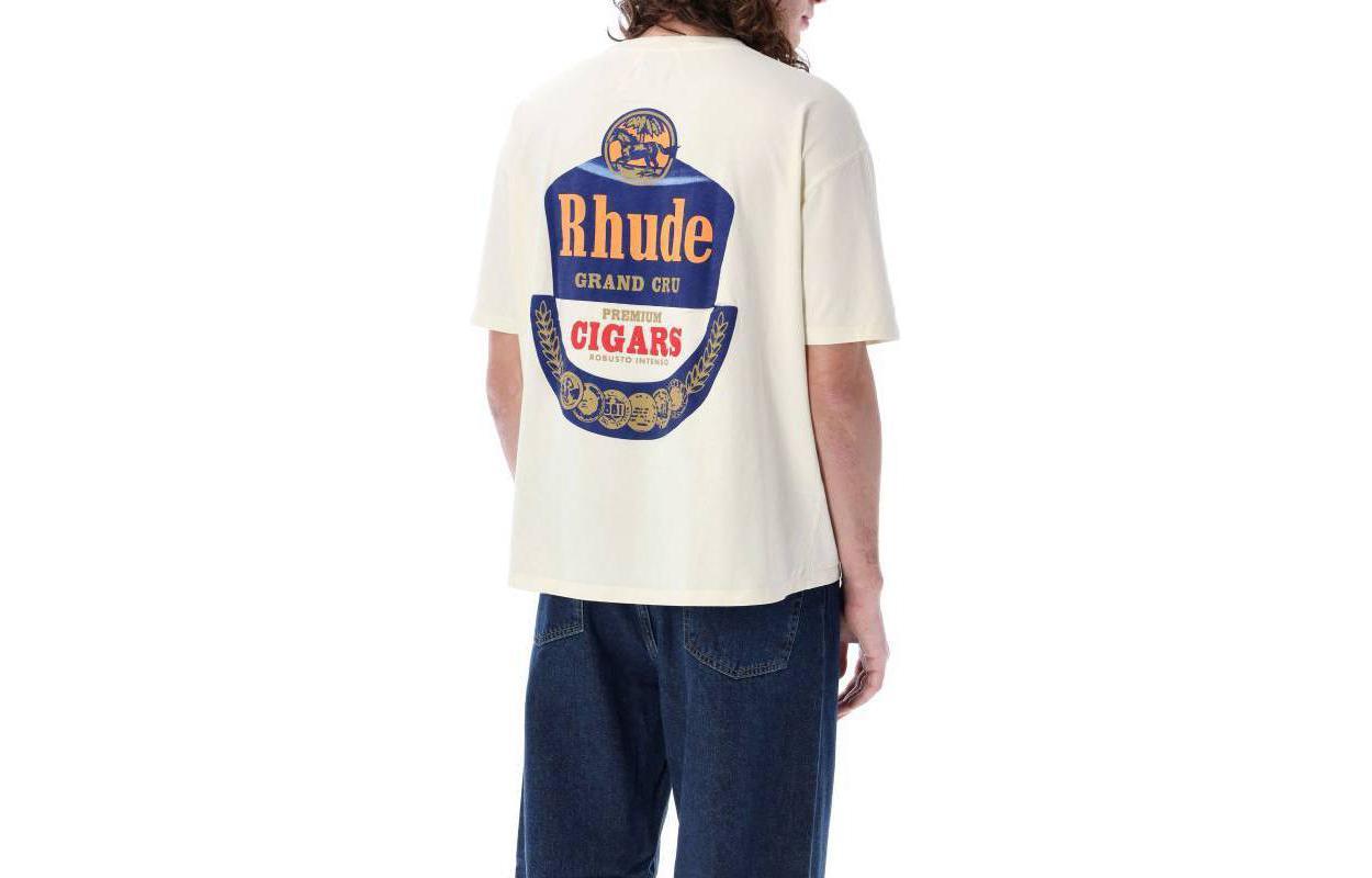 Lookbook RHUDE 米色图案印花短袖圆领纯棉T恤 RHPS24TT05012611C0611