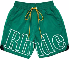 RHUDE Green Loose-Fit Shorts with Logo Print and Drawstring. RHSS24SH128423730373 RHUDE Green Loose-Fit Shorts with Logo Print and Drawstring. RHSS24SH128423730373
