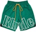 Buy RHUDE绿色宽松短裤标志印花抽绳设计。 RHSS24SH128423730373