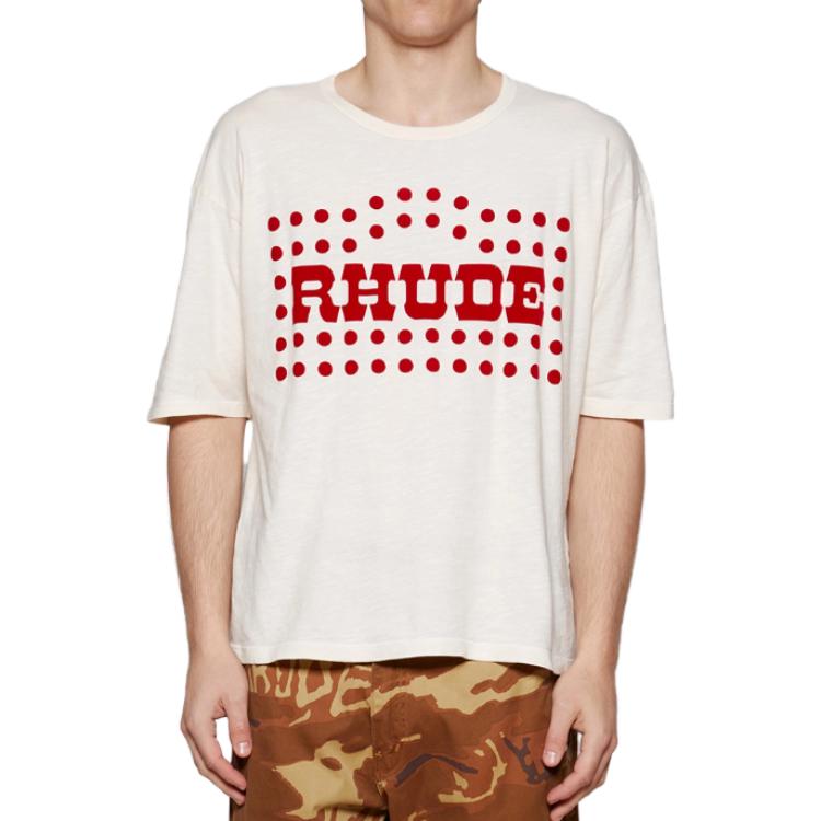 Lookbook RHUDE 白色波点Logo印花圆领T恤. RHFW23TT070126-11