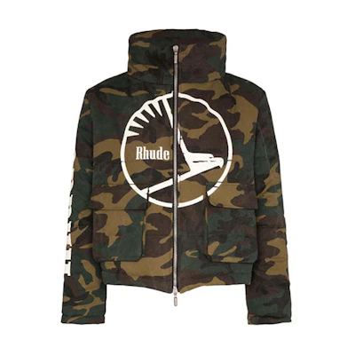 Rhude Camo Zip-Up Logo Jacket Green Long Sleeve RHU06PS20102