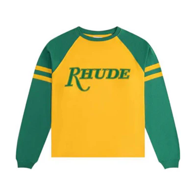Rhude Colorblock Letter Print Crewneck Sweatshirt Men’s Yellow Green RHPS24TT12012144