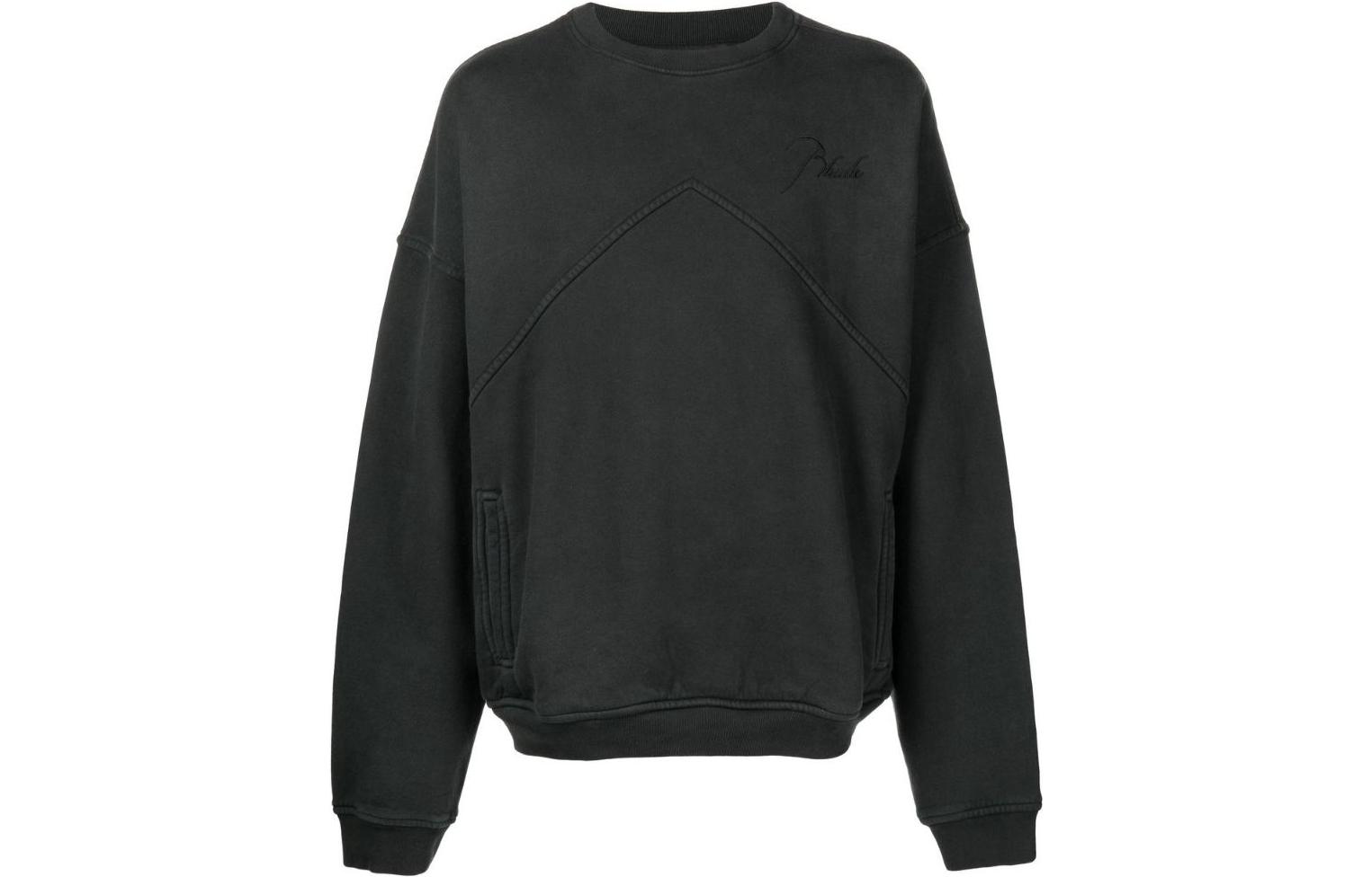 Rhude FW22 Black Crewneck Sweatshirt with Logo Embroidery for Men RHFW22SW050126100610