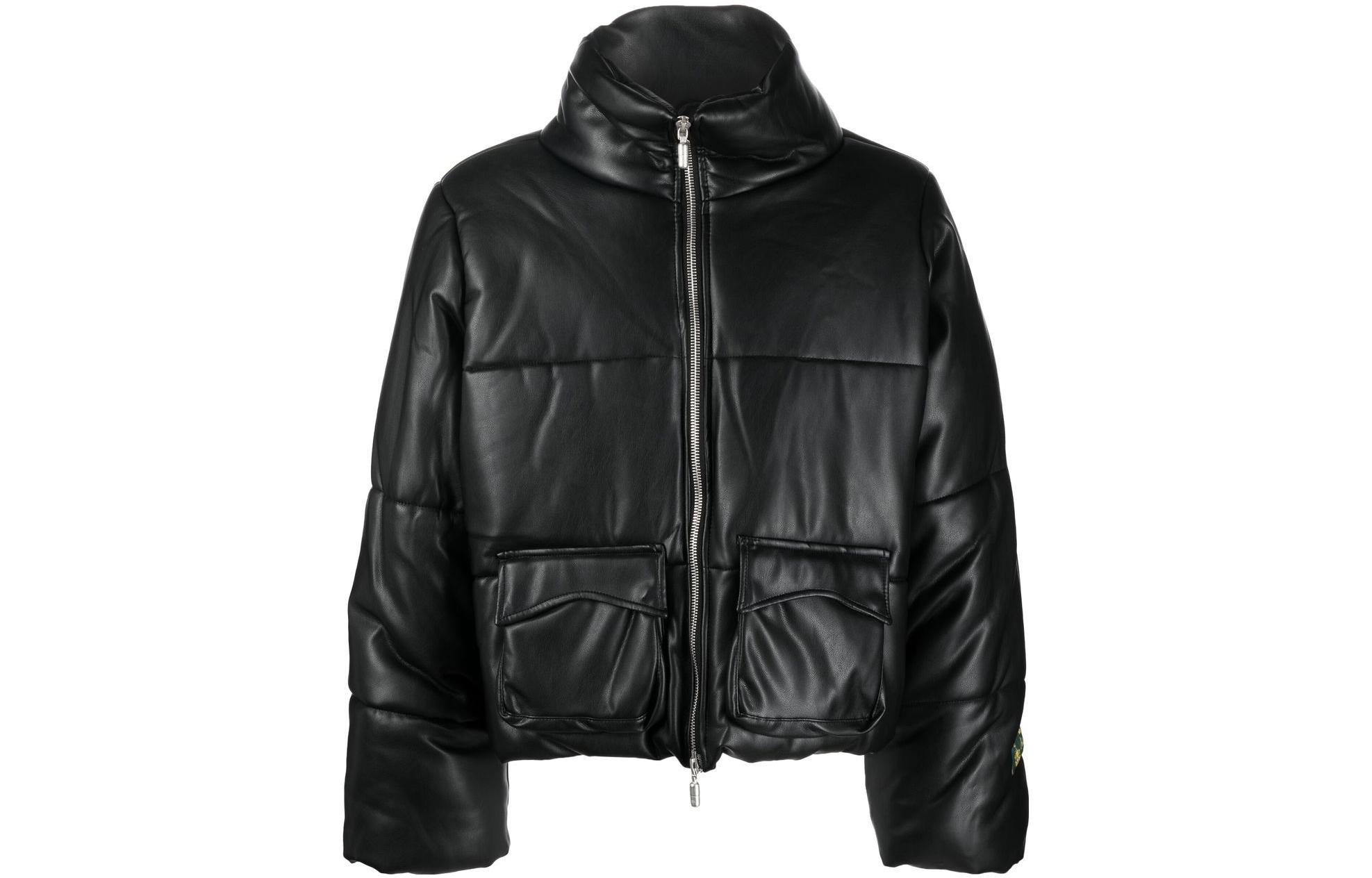 Rhude FW22 Black Puffer Jacket with Embossed Logo and Stand Collar for Men PF22JA01361PO0372