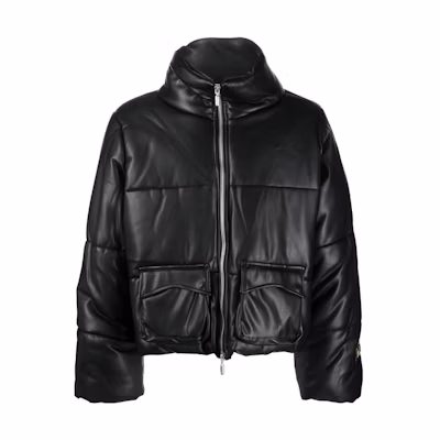 Rhude FW22 Black Puffer Jacket with Embossed Logo and Stand Collar for Men PF22JA01361PO0372