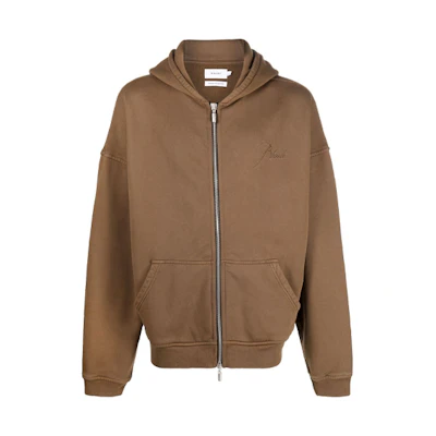 Rhude FW22 Coffee Brown Logo Embroidered Zip-Up Hoodie for Men RHFW22HO09012090