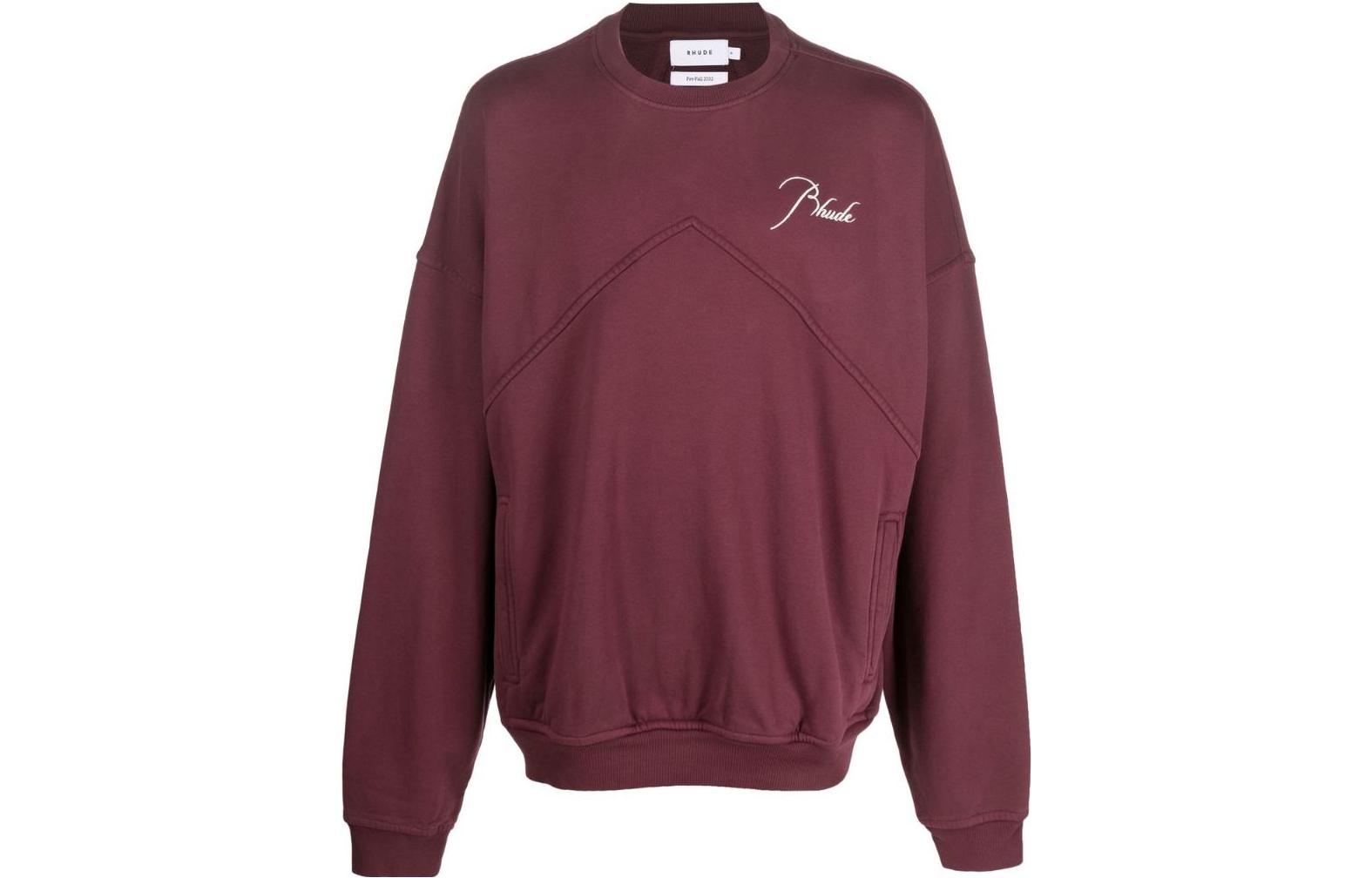 Rhude FW22 Letter Logo Print Crewneck Long Sleeve Sweatshirt Burgundy Men 22APF22SW01012F0800