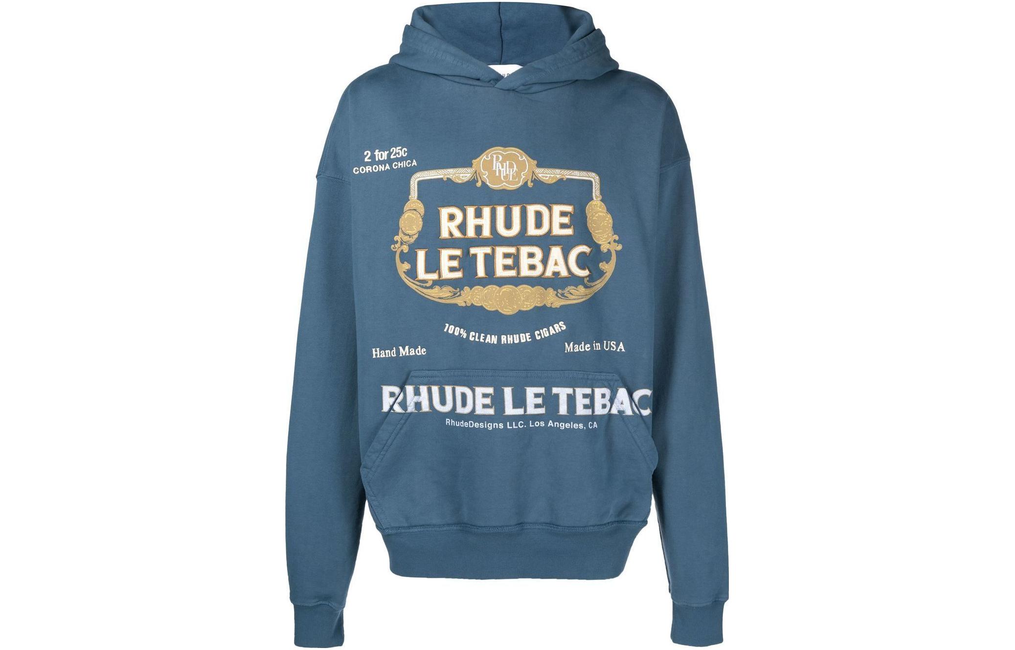 Rhude FW22 Letter Print Hoodie Blue Pullover Sweatshirt RHPF22HO100120809