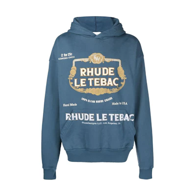 Rhude FW22 Letter Print Hoodie Blue Pullover Sweatshirt RHPF22HO100120809
