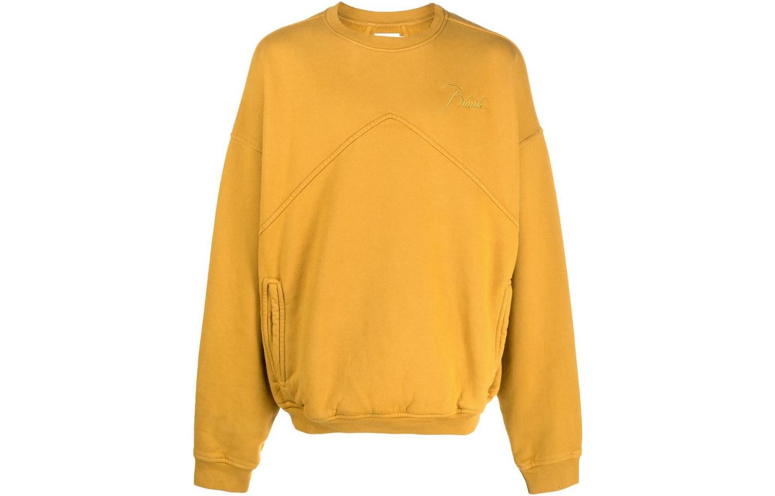 Rhude FW22 Logo Embroidered Crewneck Pullover Long Sleeve Sweatshirt Yellow Men RHFW22SW050121210121