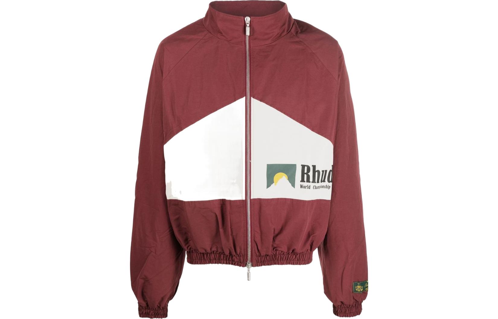 Rhude FW22 Logo Patchwork Bomber Jacket Brown Red RHPF22JA10367482