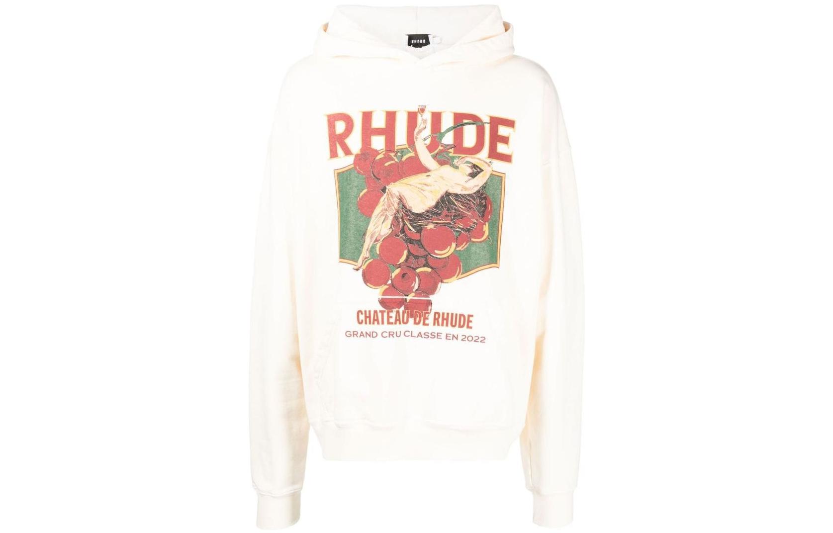 Rhude FW22 Logo Printed Pullover Hoodie Natural Color RHFW22HO02012611VINTAGE