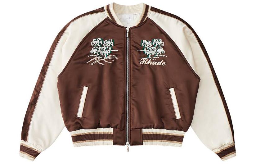 Rhude FW23 Colorblock Letter Floral Print Cropped Jacket Brown Mens PF23JA02153676