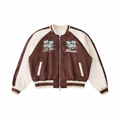 Rhude FW23 Colorblock Letter Floral Print Cropped Jacket Brown Mens PF23JA02153676