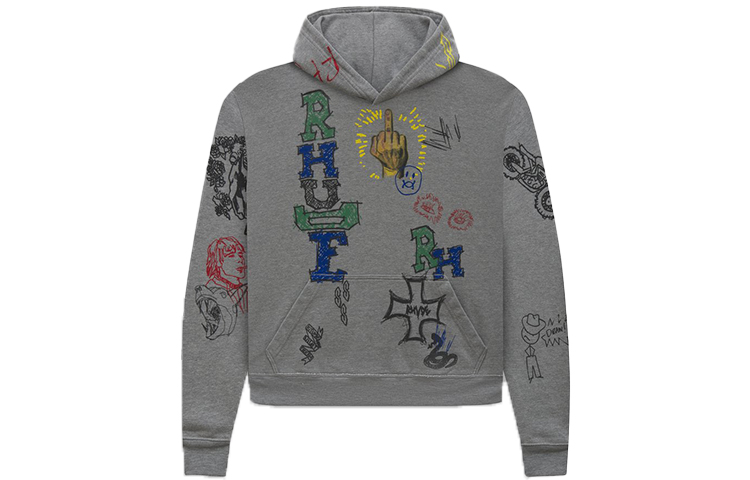 Rhude Graffiti Hoodie Unisex Grey - Premium Cotton Sweatshirt RHFW20HO00000002