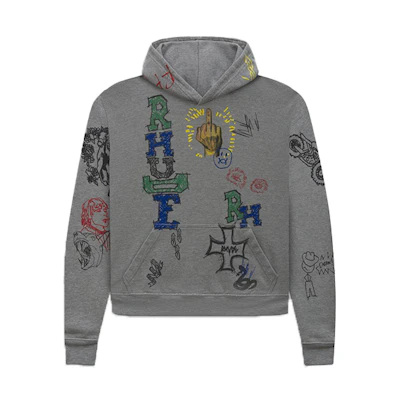 Rhude Graffiti Hoodie Unisex Grey - Premium Cotton Sweatshirt RHFW20HO00000002