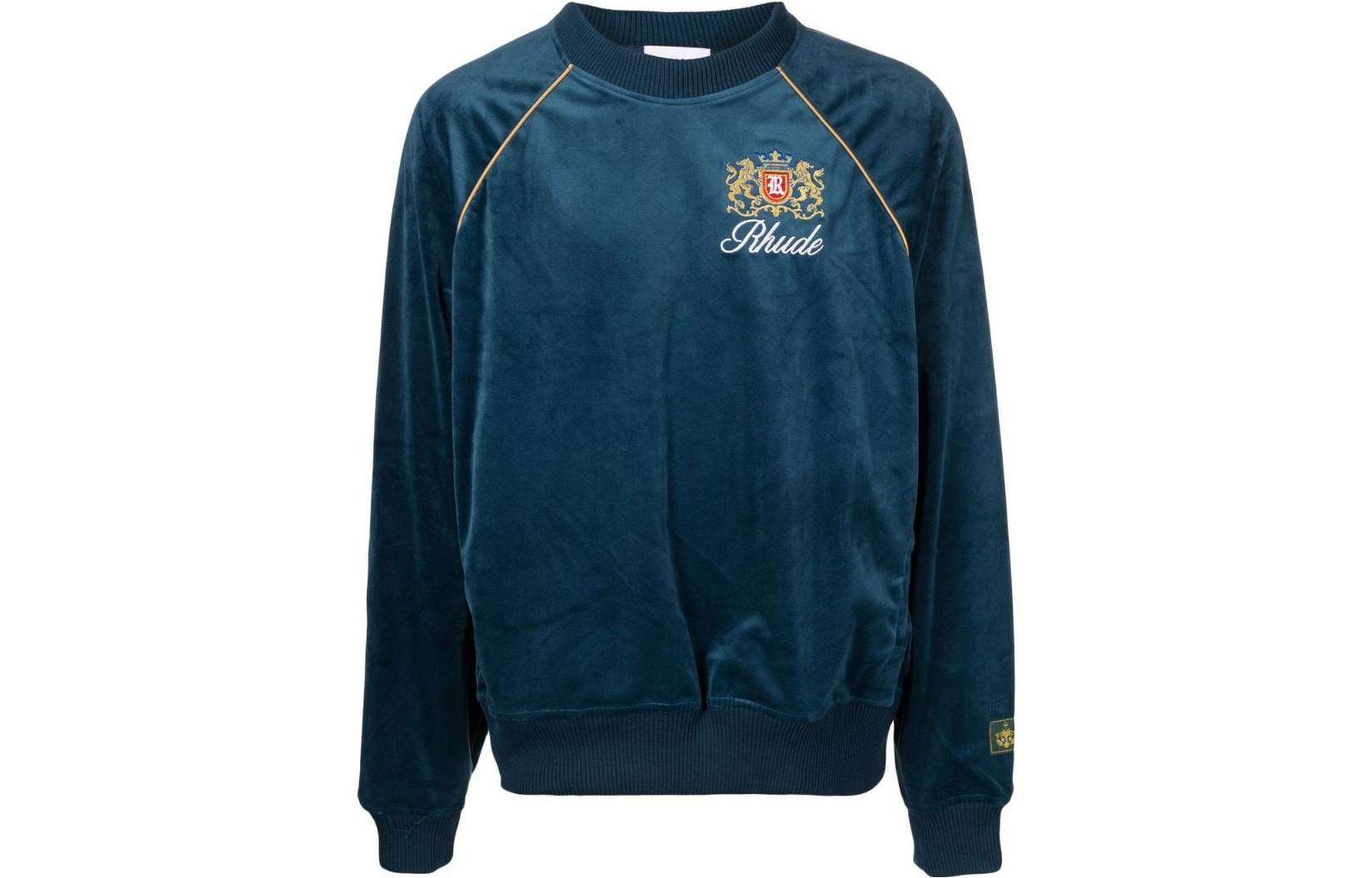 Rhude Graphic Embroidered Unisex Crewneck Sweatshirt Blue RHPF22SW03041302