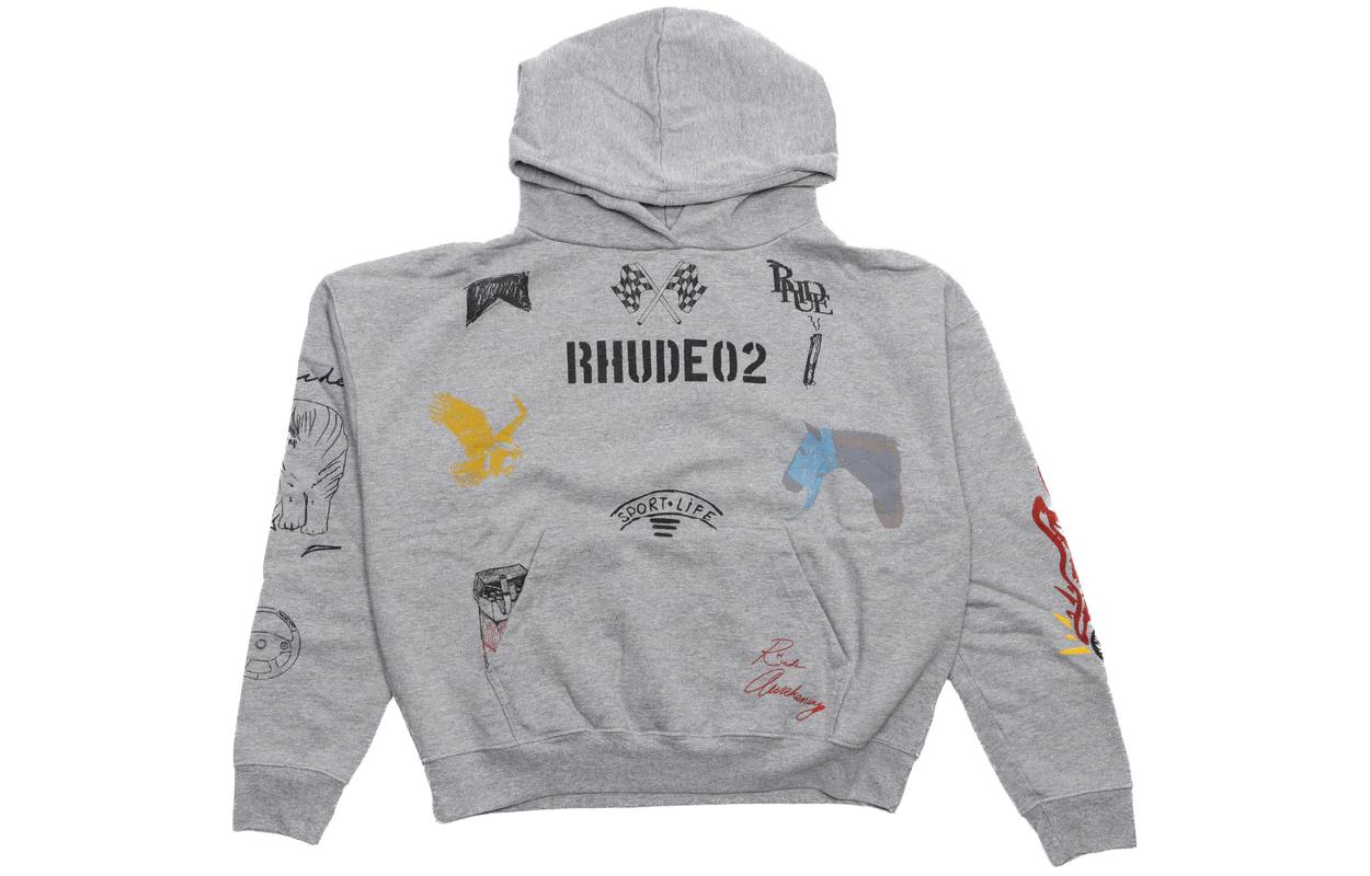 Rhude Graphic Print Pullover Hoodie Gray Long Sleeve RHFW23HO14489142-0142