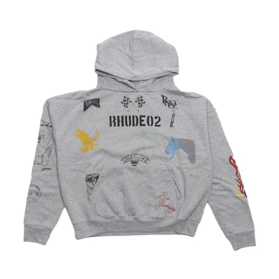 Rhude Graphic Print Pullover Hoodie Gray Long Sleeve RHFW23HO14489142-0142