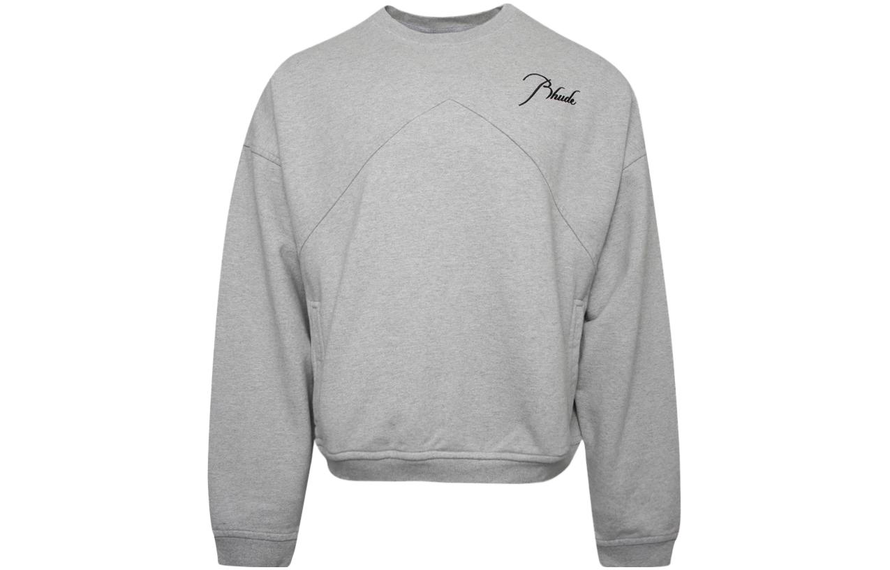 Rhude Grey Crewneck Letter Print Long Sleeve Pullover Sweatshirt RHFW22SW05012142
