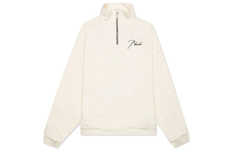 Rhude Half-Zip Logo Print Pullover Sweatshirt White RHPS21SW00000006