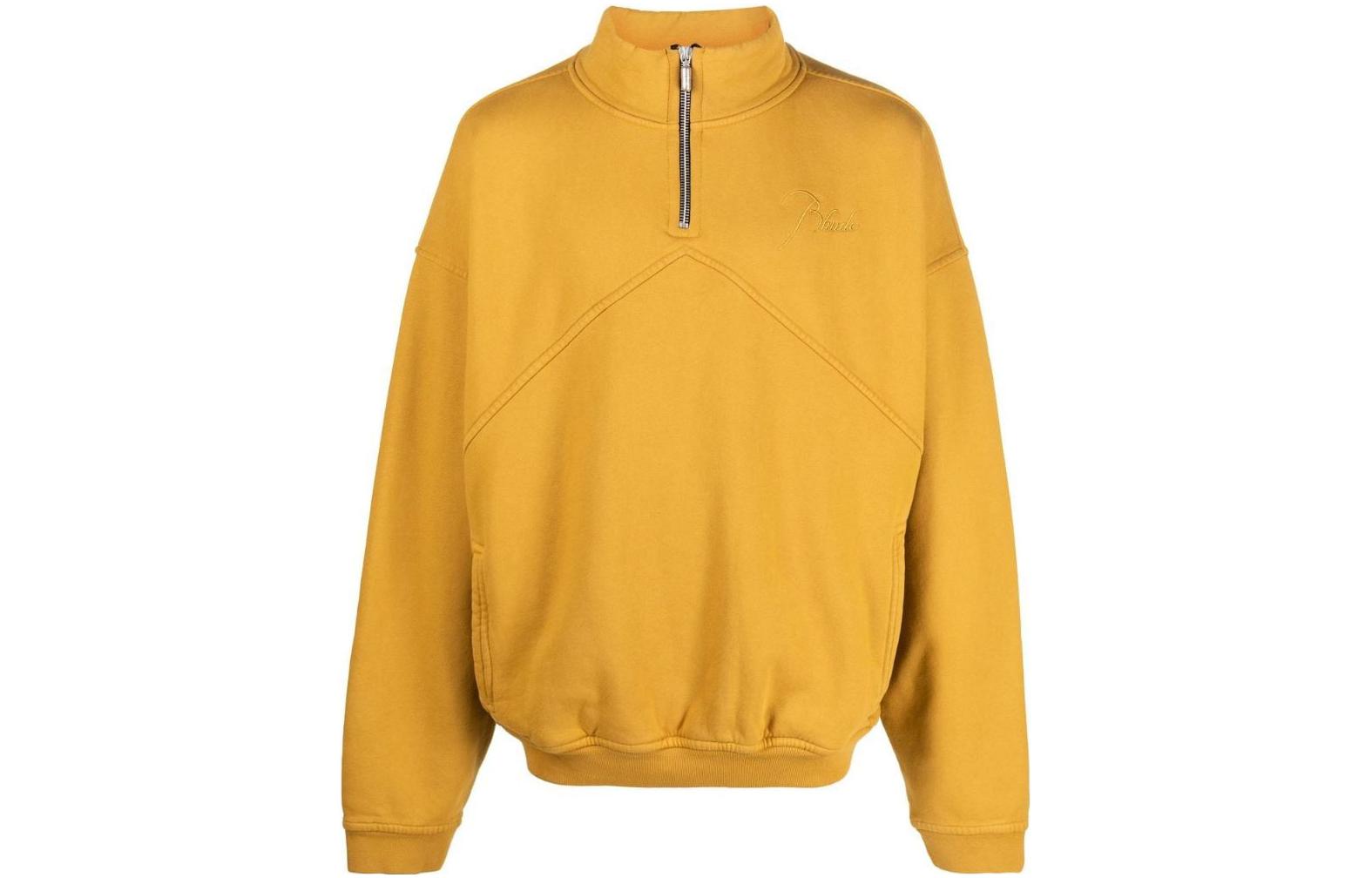 Rhude Half-Zip Mock Neck Sweatshirt Yellow with Embroidered Logo RHFW22SW06012121