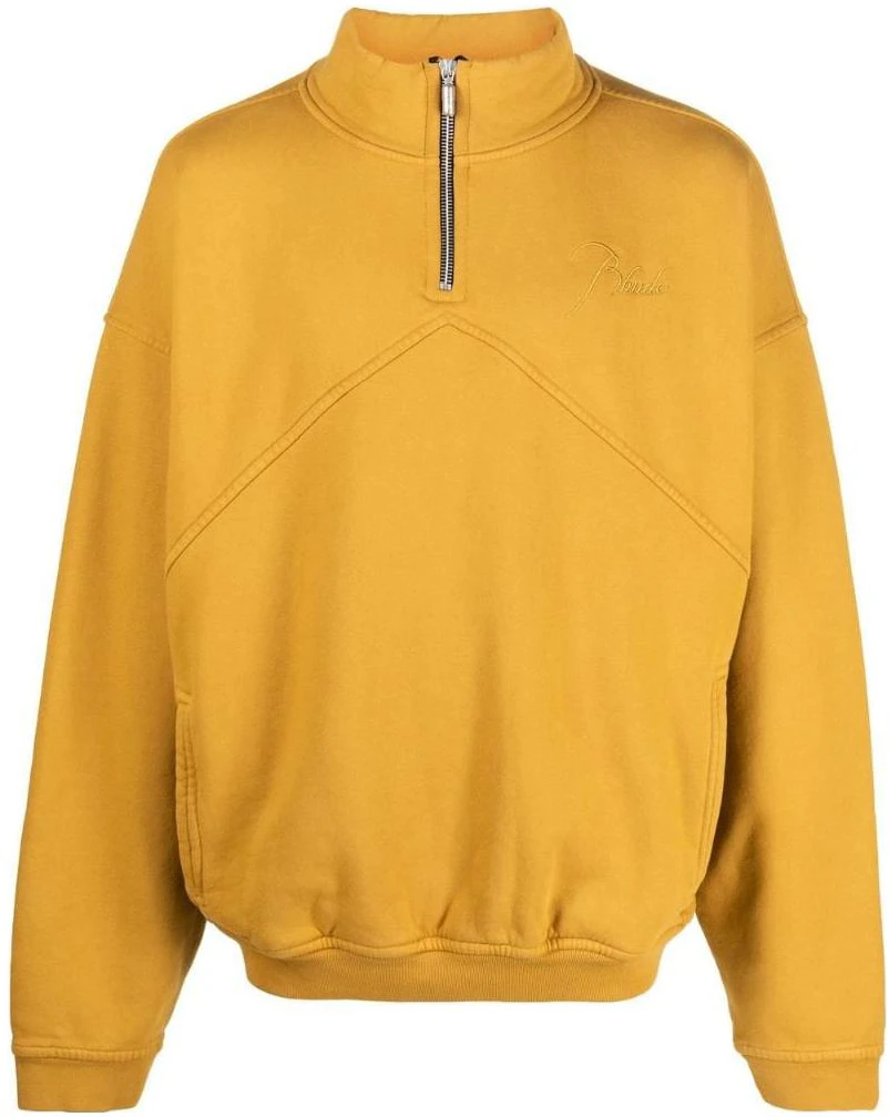 rhude-half-zip-mock-neck-sweatshirt-yellow-with-embroidered-logo-rhfw-22-sw-06012121
