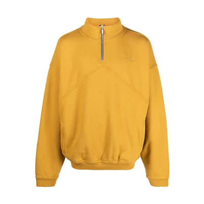 Rhude Half-Zip Mock Neck Sweatshirt Yellow with Embroidered Logo RHFW22SW06012121