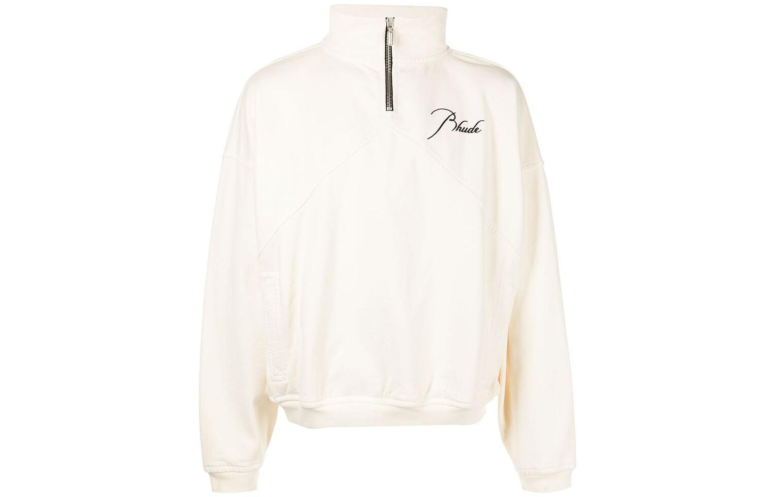 Rhude Half-Zip Pullover White Sweatshirt with Letter Logo Design RHSS22SW110126110611