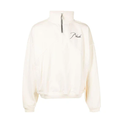 Rhude Half-Zip Pullover White Sweatshirt with Letter Logo Design RHSS22SW110126110611
