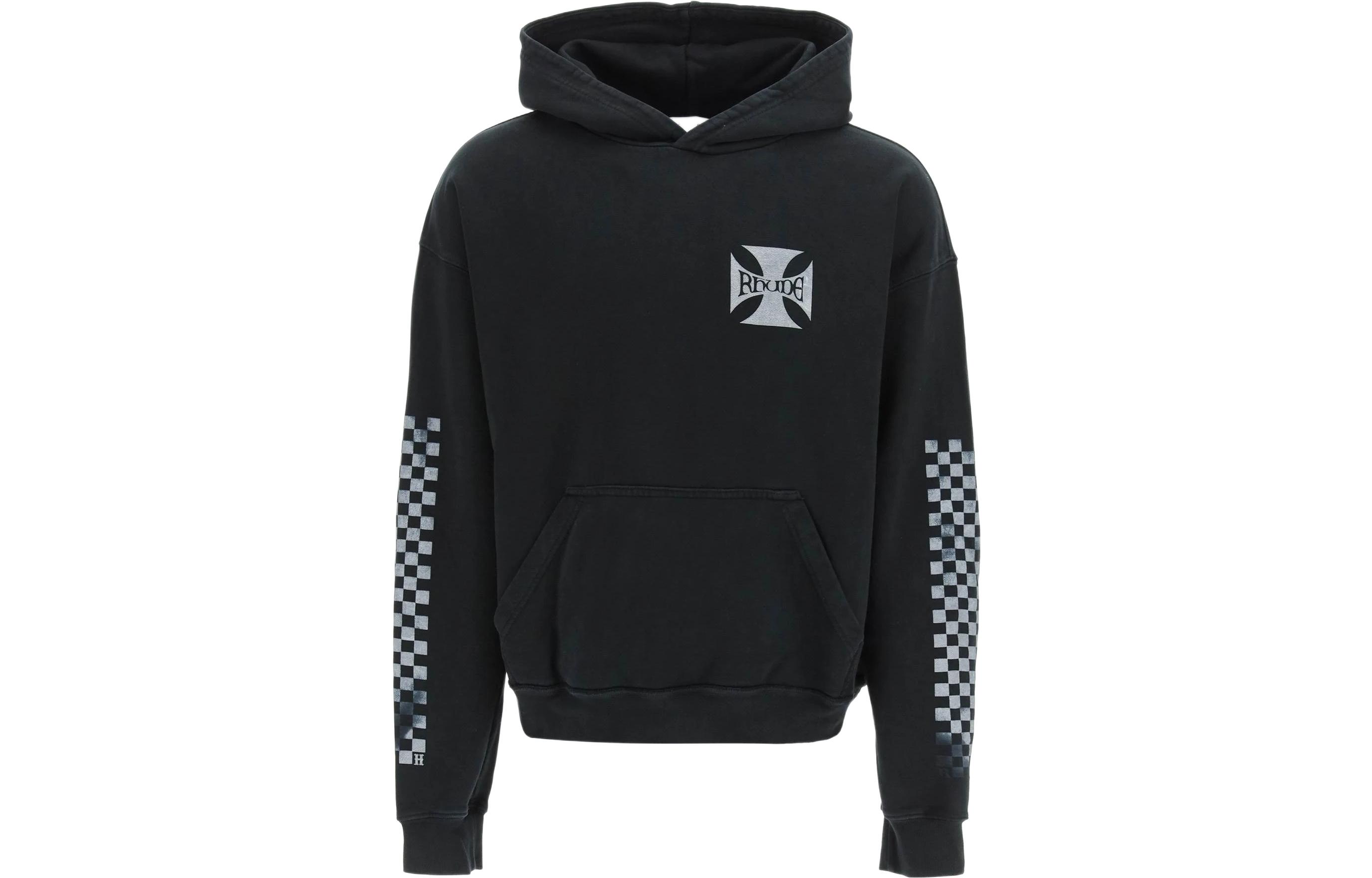 RHUDE Letter Checkered Pullover Hoodie Men’s Black RHFW21HO01012372