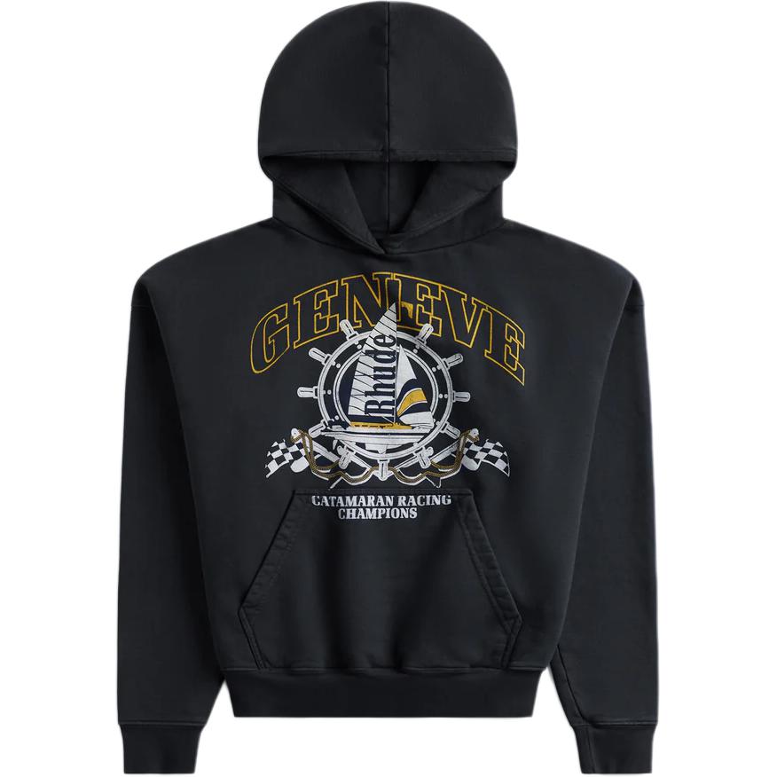 Rhude Letter Print Hoodie with Kangaroo Pocket Black rhss24ho02012610