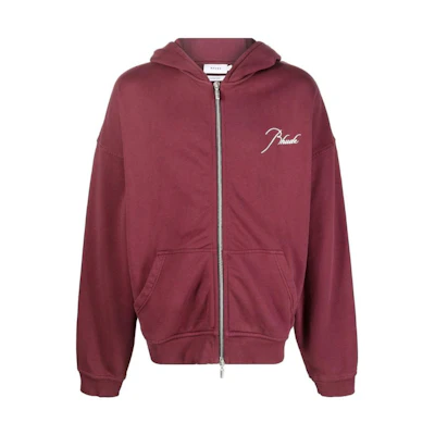 Rhude Logo Embroidered Burgundy Zip-Up Hoodie Men’s Long Sleeve Pullover RHPF22HO06012800ROSSO