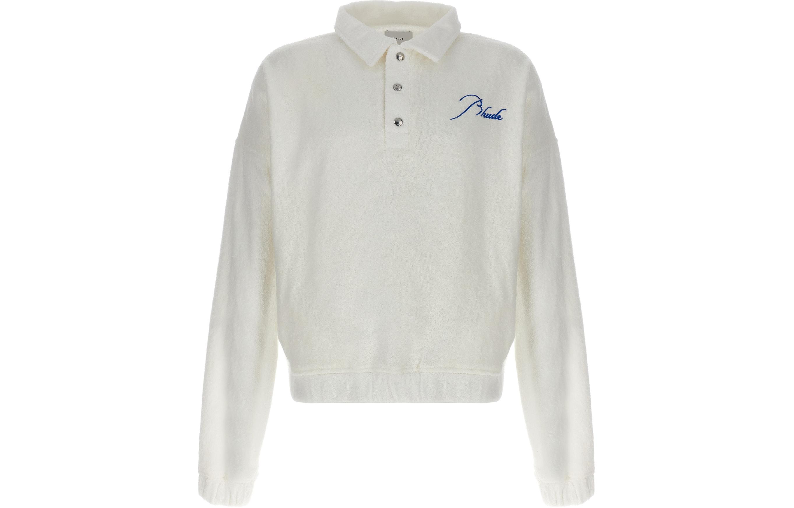 Rhude Logo Embroidered Collared Button Long Sleeve Sweatshirt White (Men) RHPS24SW096113770377